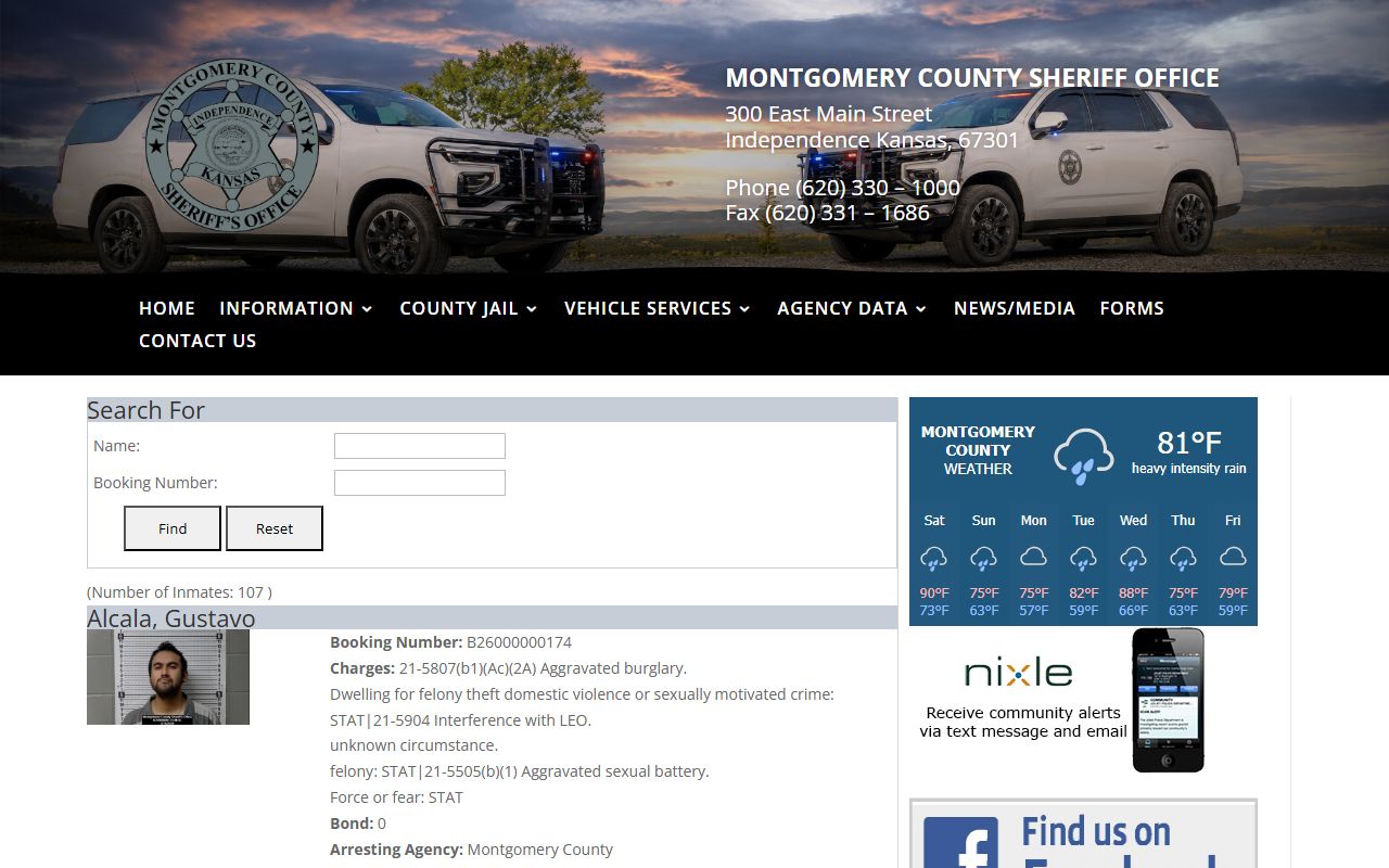 Montgomery County inmate population jail roster search fields and booking cards