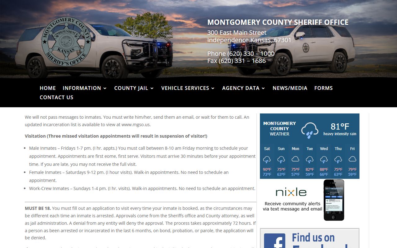 Montgomery County jail inmate records visitation schedule and visitor rules