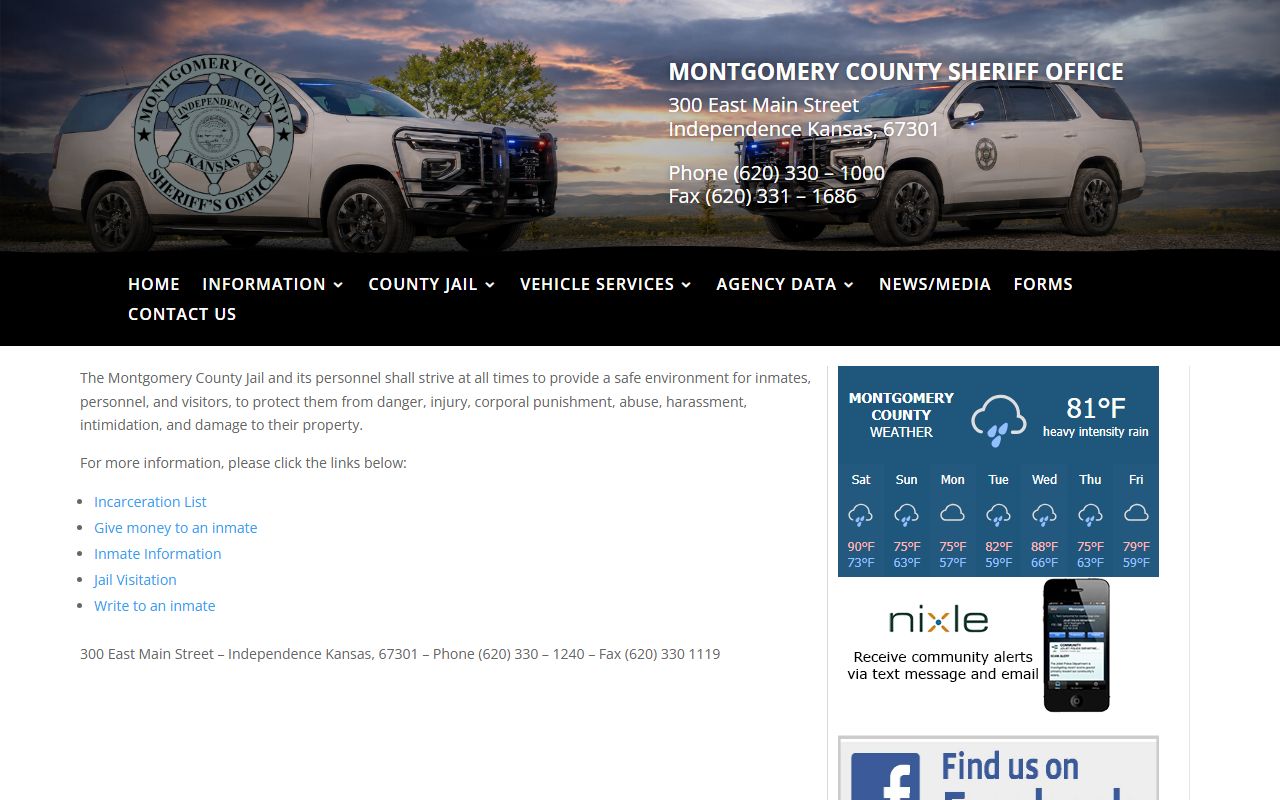 Montgomery County Jail Department of Corrections inmate lookup landing page