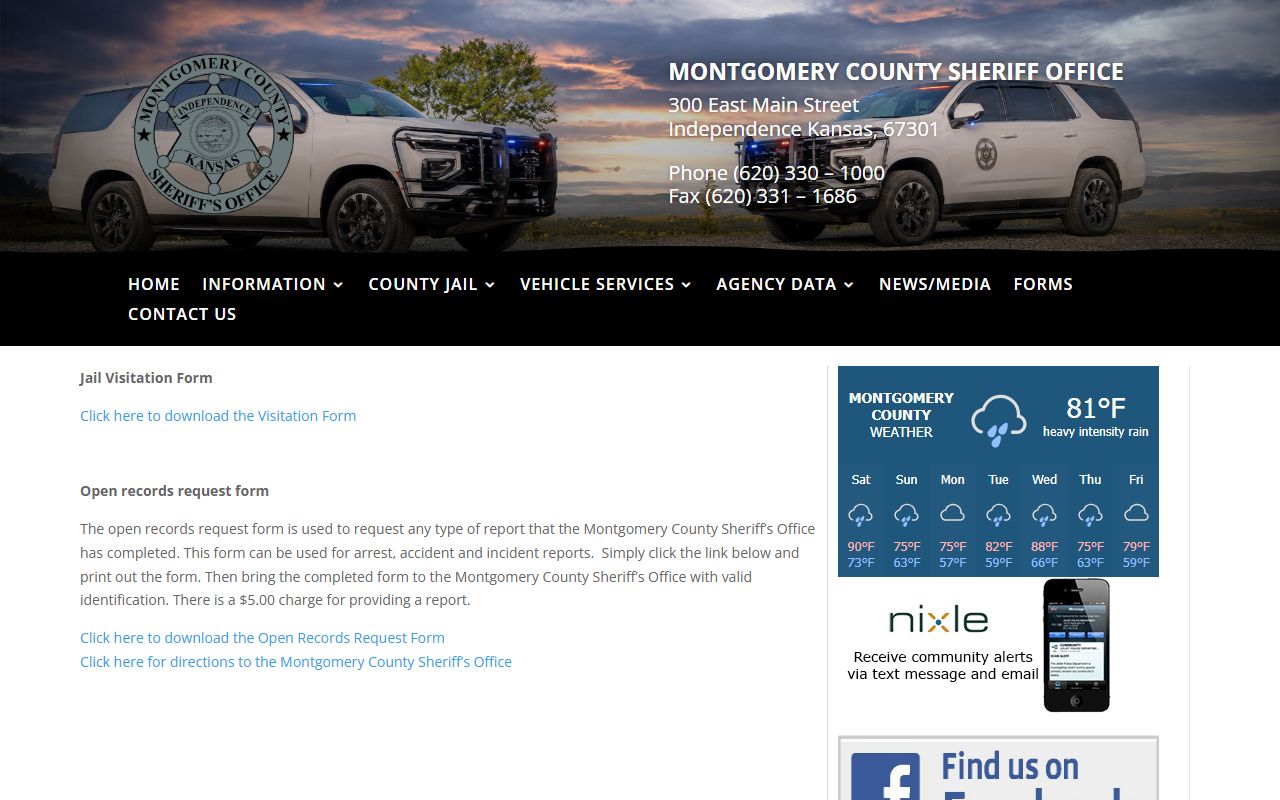 Montgomery County sheriff forms page for open records and visitation forms